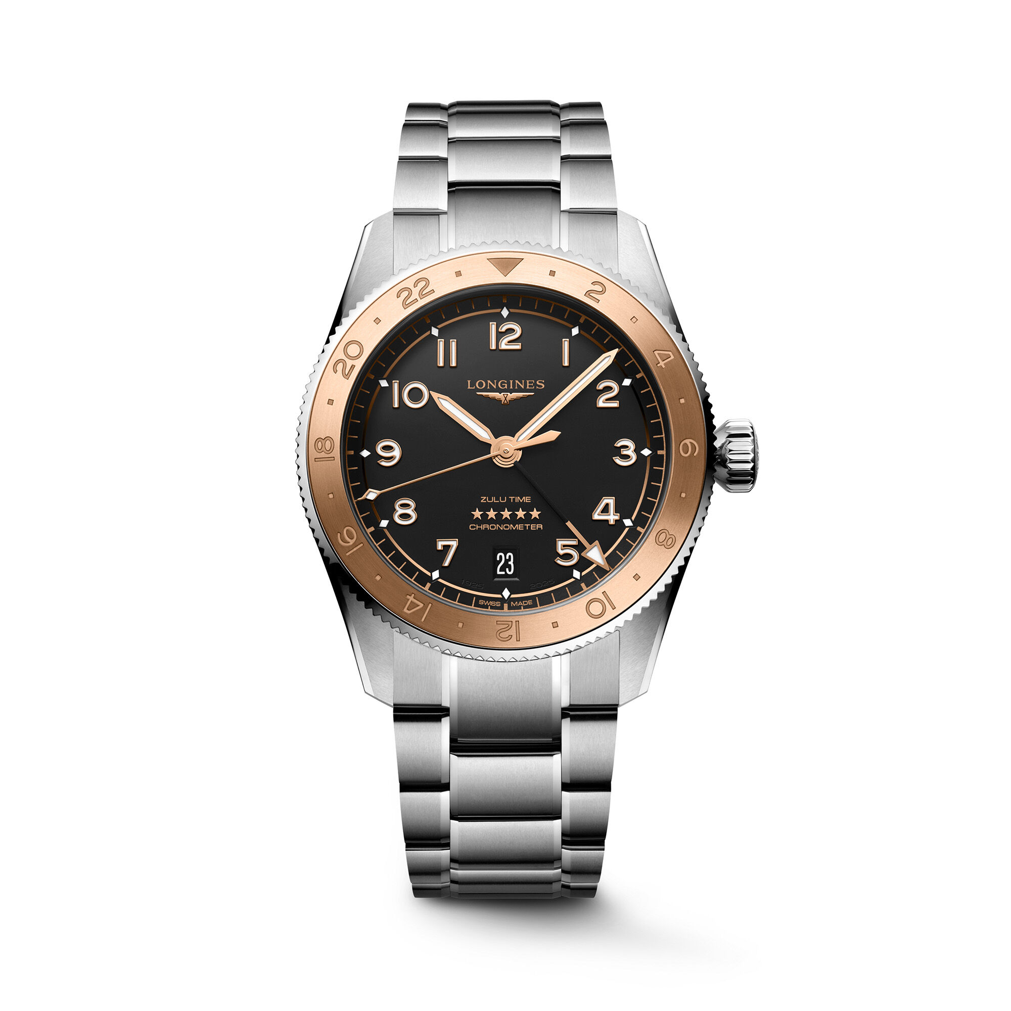Longines Spirit Zulu Time 1925 Automatic GMT 39 mm Rose Gold and